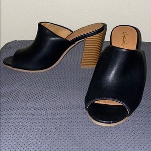 Qupid black peep-toe mules. Like new. Used once
